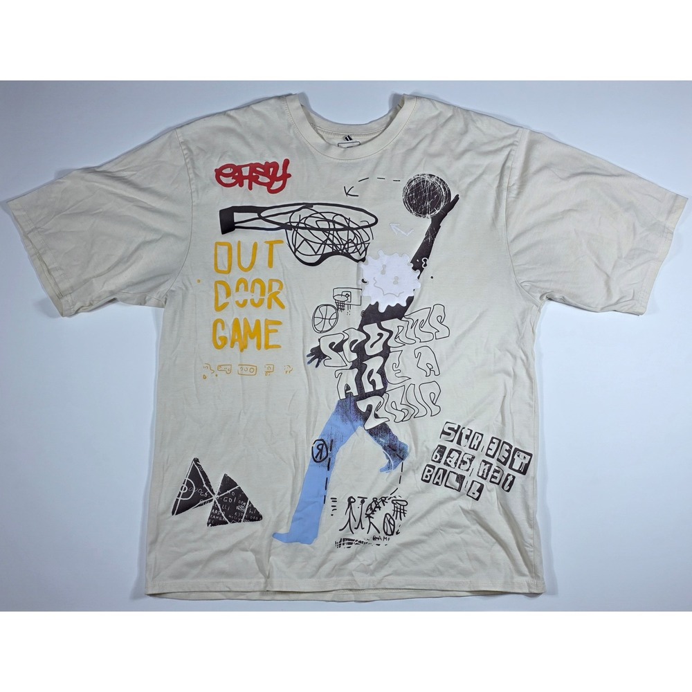 Southpole Men's 3XB Street Basketball Graphic T-Shirt Cream Short Sleeve Tee